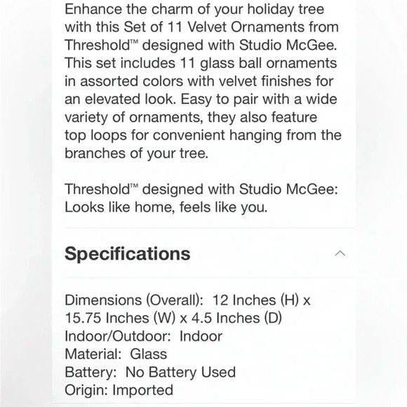 NWT STUDIO MCGEE 2023 Multicolor Velvet Ornaments-11 piece - Picture 5 of 5